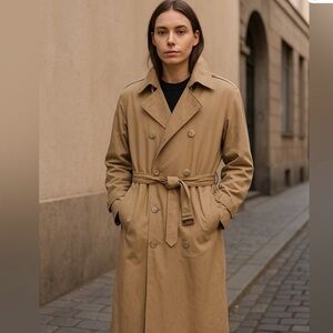 Vintage 90s London Fog Beige Trench Coat | Classic Double Breasted Belted Coat